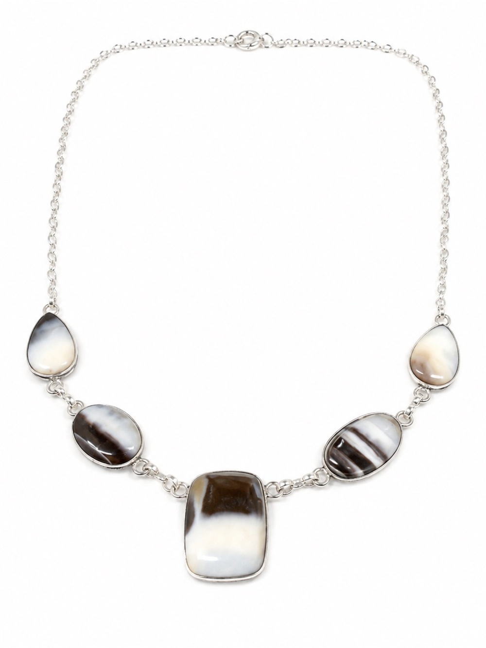 Silver-Tone Black & White Agate Statement Necklace